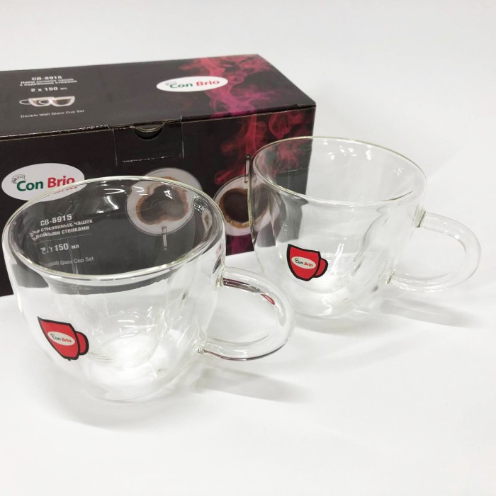 Скляні чашки з подвійними стінками набір 2шт Con, Набір подвійних скляних кавових чашок VX-82