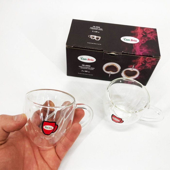 Набір чашок з подвійними стінками 2 шт Con Brio СВ-8908-2, 2шт, Скляні чашки для кави з подвійним дном YD-87