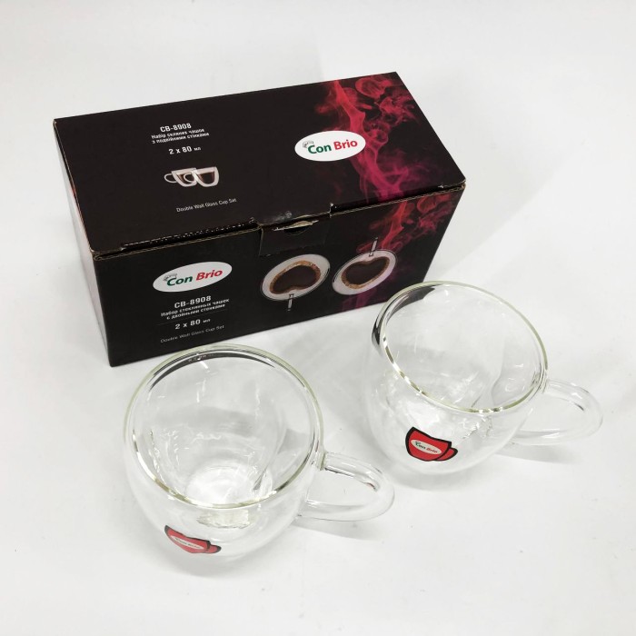 Набір чашок з подвійними стінками 2 шт Con Brio СВ-8908-2, 2шт, Скляні чашки для кави з подвійним дном YD-87