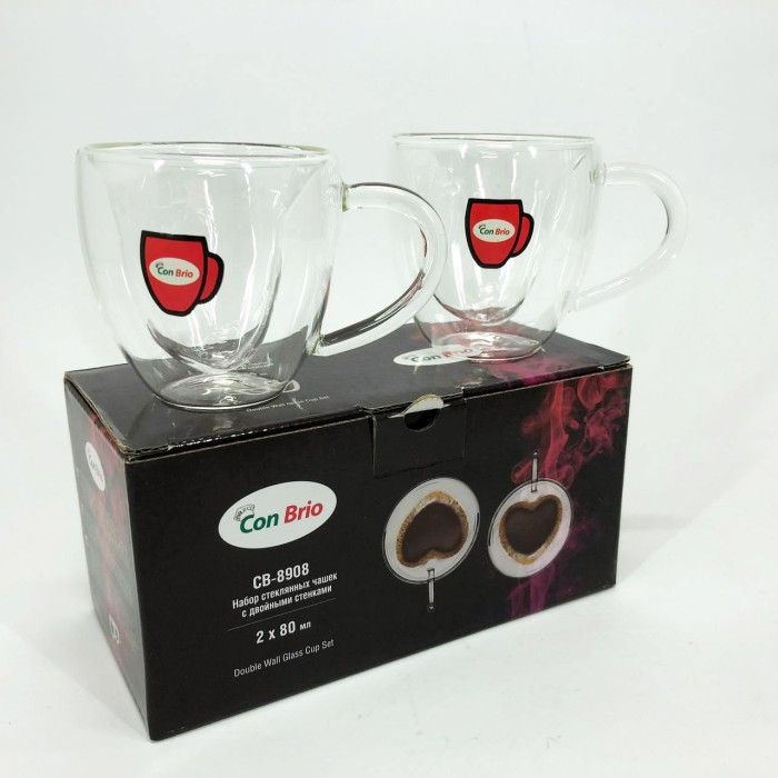Набір чашок з подвійними стінками 2 шт Con Brio СВ-8908-2, 2шт, Скляні чашки для кави з подвійним дном YD-87