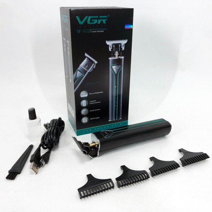 Професійна акумуляторна машинка для стрижки VGR V-009 тример для бороди та вусів. Колір: зелений