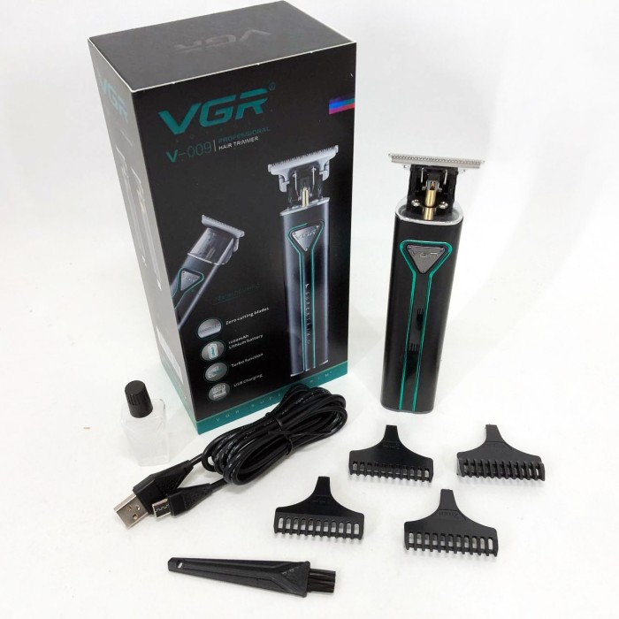 Професійна акумуляторна машинка для стрижки VGR V-009 тример для бороди та вусів. Колір: зелений