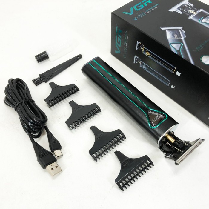 Професійна акумуляторна машинка для стрижки VGR V-009 тример для бороди та вусів. Колір: зелений