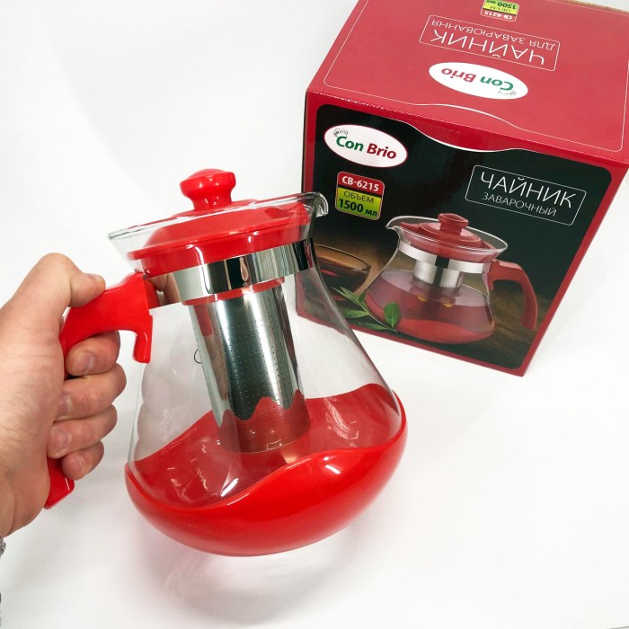 Чайник заварювальний скляний якісний на кухню Con Brio Green CB-6215 1,5 л, Заварник скляний JI-476 з пресом