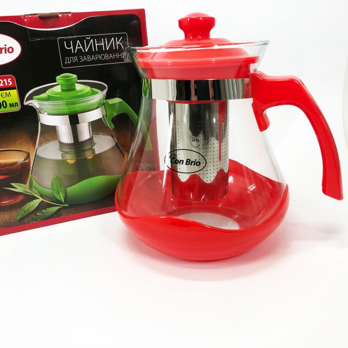 Чайник заварювальний скляний якісний на кухню Con Brio Green CB-6215 1,5 л, Заварник скляний JI-476 з пресом