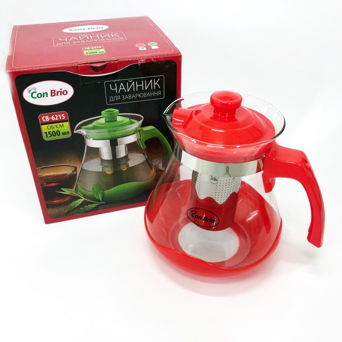 Чайник заварювальний скляний якісний на кухню Con Brio Green CB-6215 1,5 л, Заварник скляний JI-476 з пресом