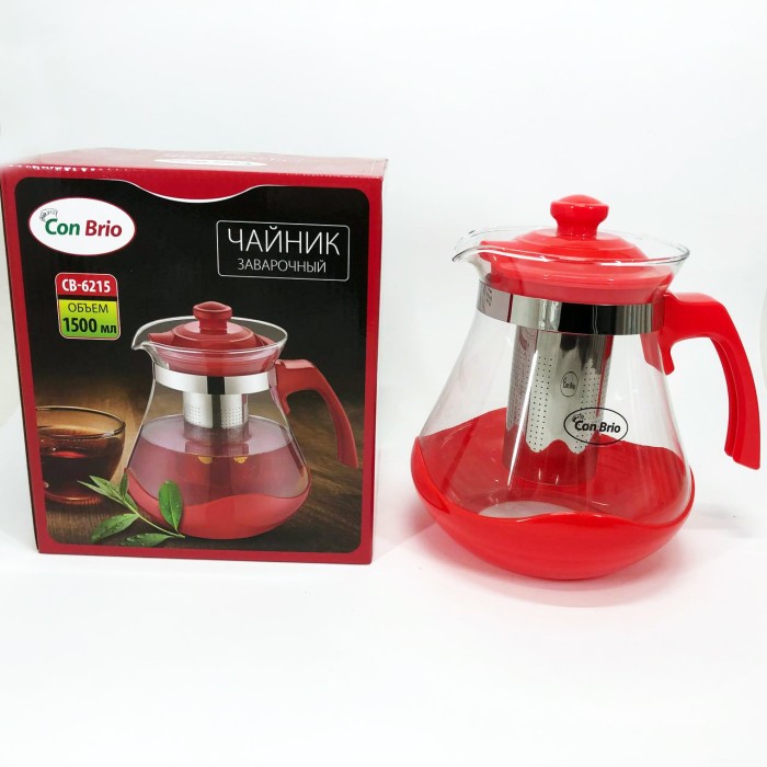 Чайник заварювальний скляний якісний на кухню Con Brio Green CB-6215 1,5 л, Заварник скляний JI-476 з пресом
