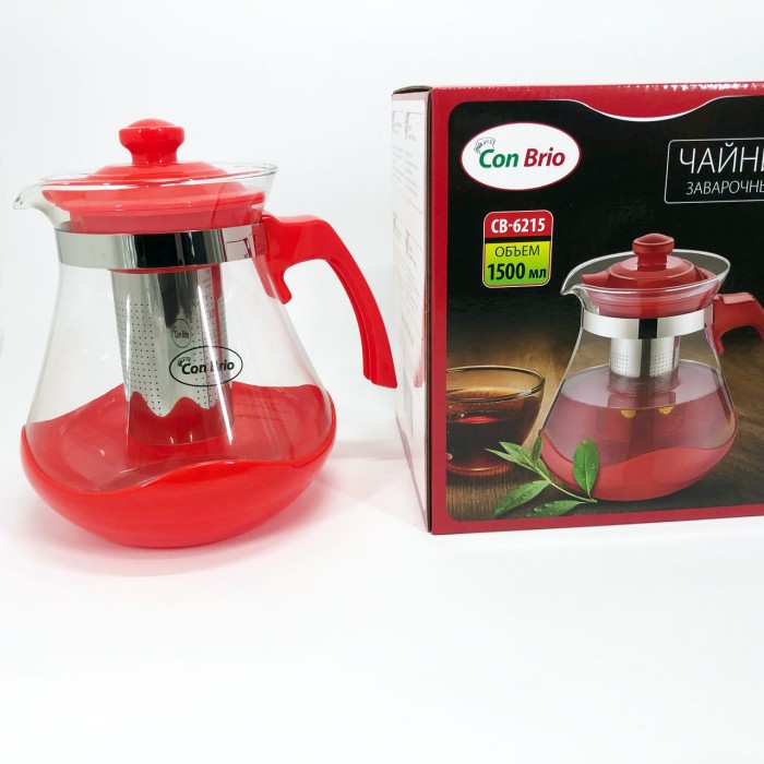 Чайник заварювальний скляний якісний на кухню Con Brio Green CB-6215 1,5 л, Заварник скляний JI-476 з пресом