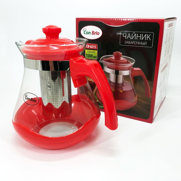 Красивий заварник Con Brio Green CB-6215 1, 5 л, Скляний чайник з фільтром для заварювання чаю JL-53