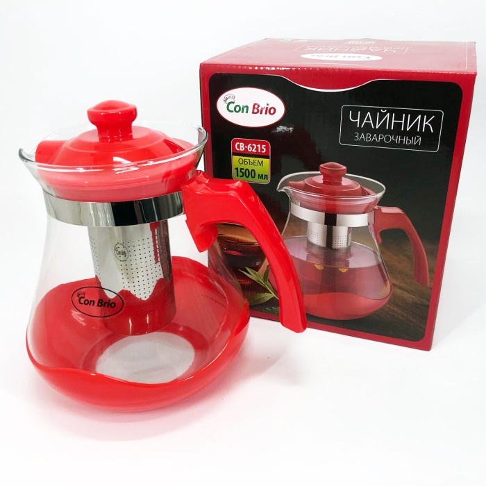 Красивий заварник Con Brio Green CB-6215 1, 5 л, Скляний чайник з фільтром для заварювання чаю JL-53