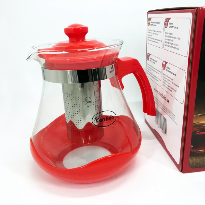 Красивий заварник Con Brio Green CB-6215 1, 5 л, Скляний чайник з фільтром для заварювання чаю JL-53