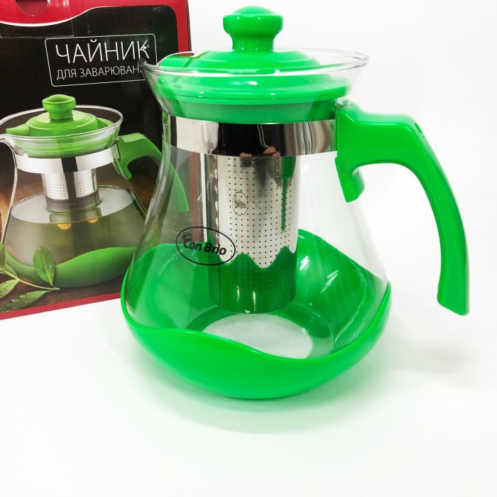 Чайник зі скляним заварником Con Brio Green CB-6215 1, 5 л, Красиві заварники для чаю LS-47