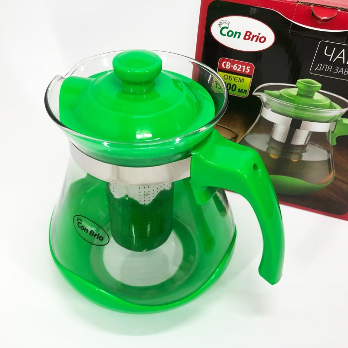 Чайник зі скляним заварником Con Brio Green CB-6215 1, 5 л, Красиві заварники для чаю LS-47