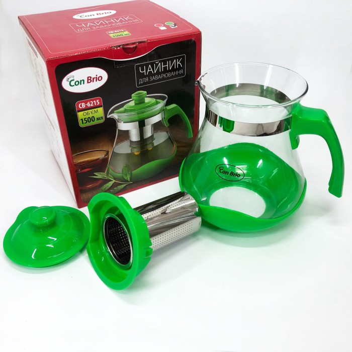 Скляні чайники для заварювання трав'яного чаю Con Brio Green CB-6215 1, 5 л, Заварники для чаю та кави QZ-95