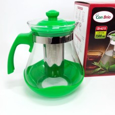 Скляний заварювальний чайник для чаю чайники Con Brio Green CB-6215 1,5 л, JS-169 Заварник прозорий