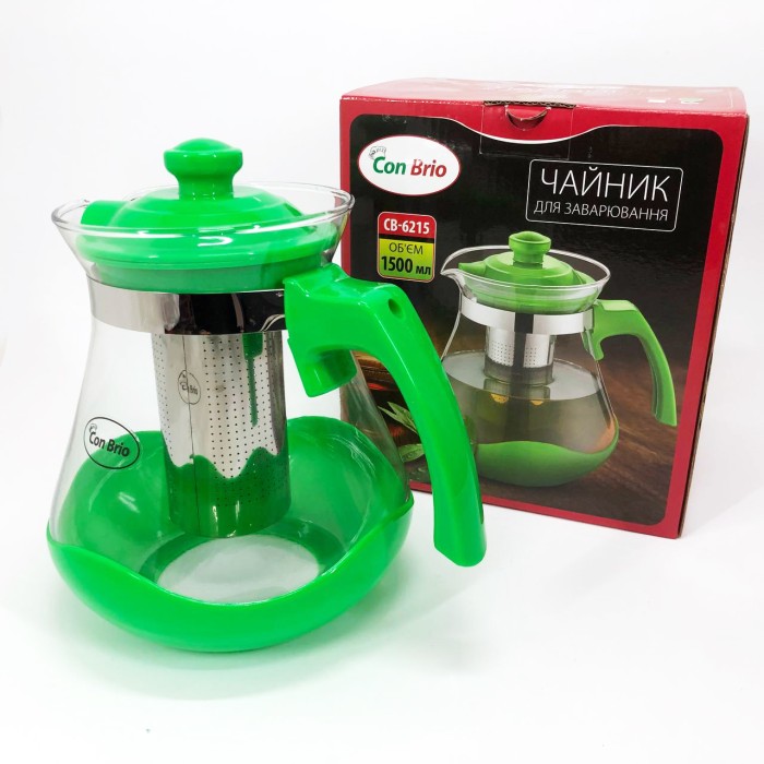 Заварник для чаю Con Brio Green CB-6215 1,5 л, Ексклюзивні заварювальні чайники, Чайник DR-216 самовар скляний