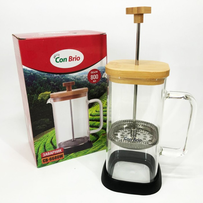 Домашній френч-прес Con Brio CB-6680W 800 мл, Френч-прес місткий, Скляний заварник NV-40