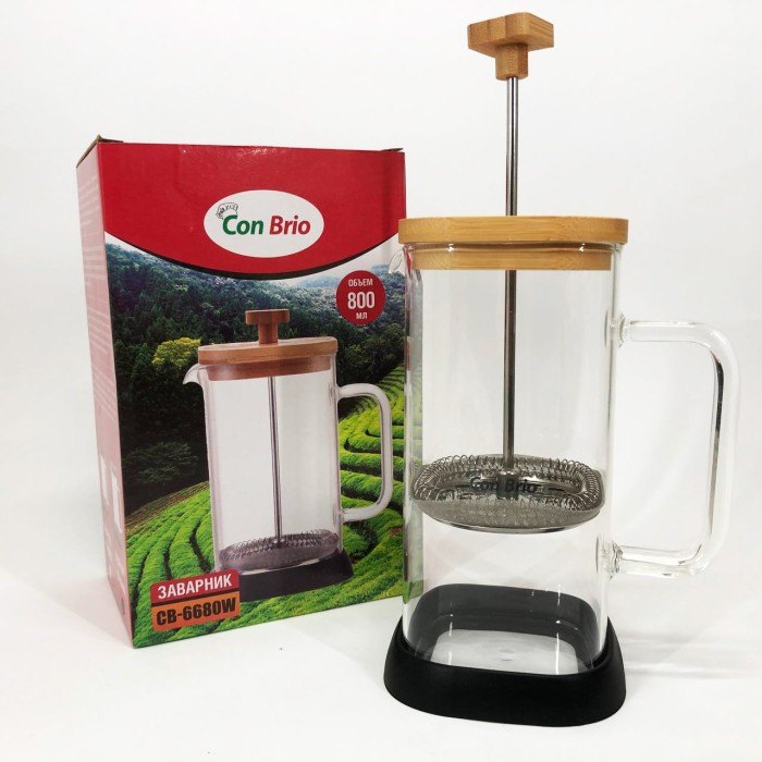 Домашній френч-прес Con Brio CB-6680W 800 мл, Френч-прес місткий, Скляний заварник NV-40