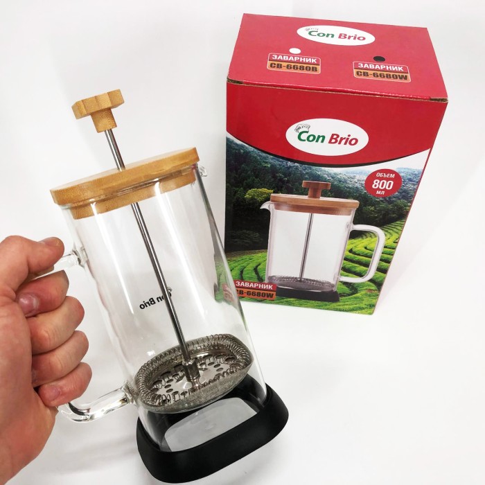 Простий френч-прес Con, Скляний чайник для кави та чаю, Красиві заварники для чаю Чайник прес QX-87