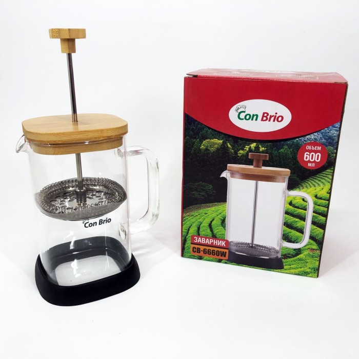 Френч-прес для міцної кави Con Brio 600мл CB-6660W, Простий френч-прес, Стильний чайник для заварювання JS-96