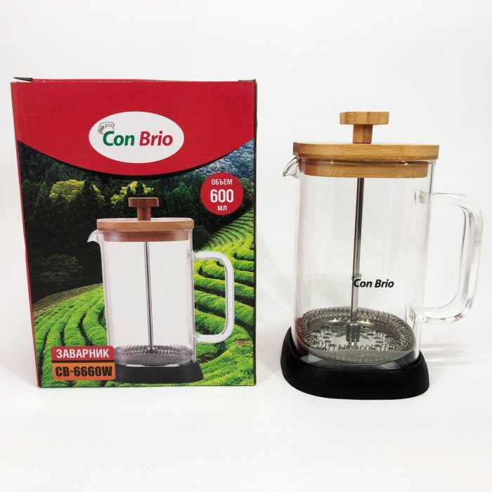 Френч-прес для міцної кави Con Brio 600мл CB-6660W, Простий френч-прес, Стильний чайник для заварювання JS-96