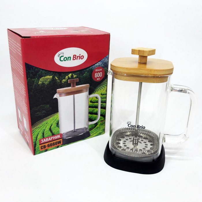 Френч-прес для міцної кави Con Brio 600мл CB-6660W, Простий френч-прес, Стильний чайник для заварювання JS-96