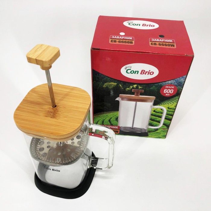 Френч-прес для міцної кави Con Brio 600мл CB-6660W, Простий френч-прес, Стильний чайник для заварювання JS-96