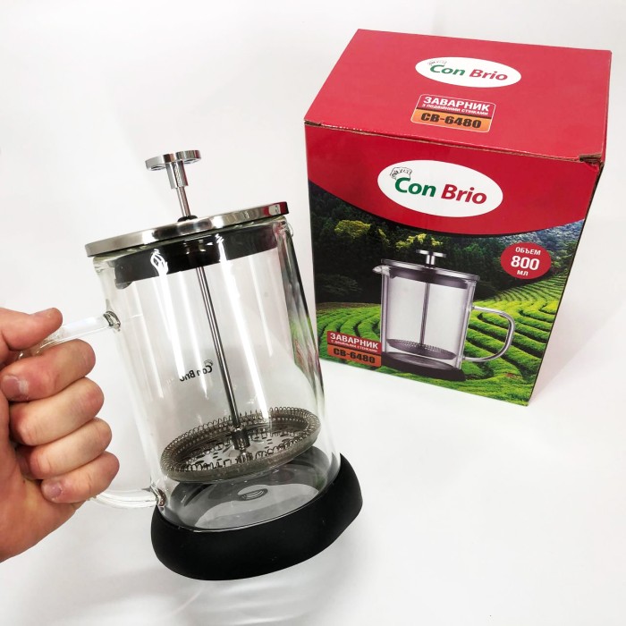 Заварний чайник скляний з ручкою Con, Френч-прес для заварювання кави, Френч-прес з ручкою DO-73