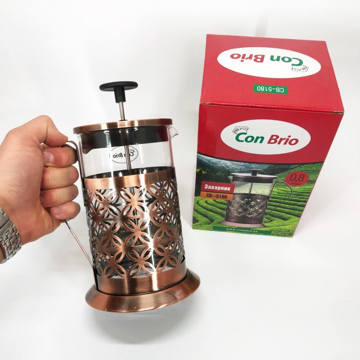 Елегантний прес для чаю Con Brio CB-5180 800мл, Френч-прес для кафе Прес-заварник чаю NO-65