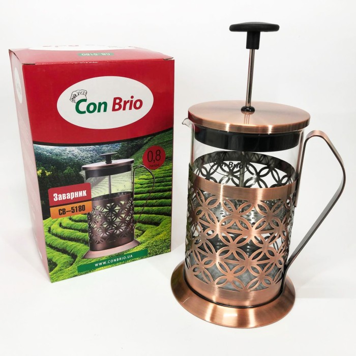 Елегантний прес для чаю Con Brio CB-5180 800мл, Френч-прес для кафе Прес-заварник чаю NO-65