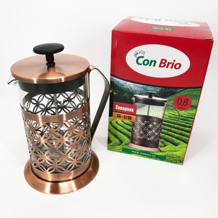 Френч-прес красивий Con Brio CB-5180 800мл, Френч-прес для кафе, Заварний BM-412 скляний чайник