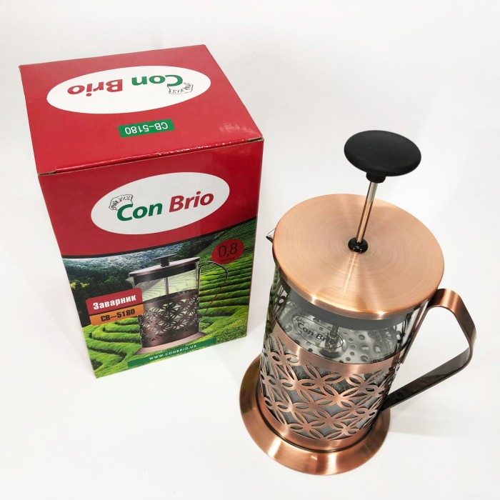 Колба френч прес Con Brio CB-5180 800мл, Френч прес скляний на кухню, JT-549 Простий френч-прес