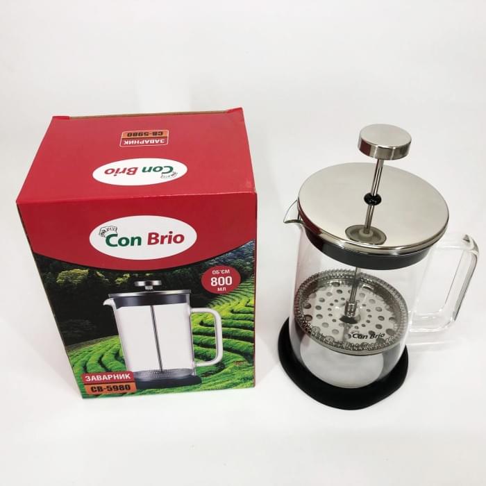 Френч-прес з ручкою Con Brio CB-5980 800 мл, Френч-прес для кави з поршнем, FV-312 Простий френч-прес