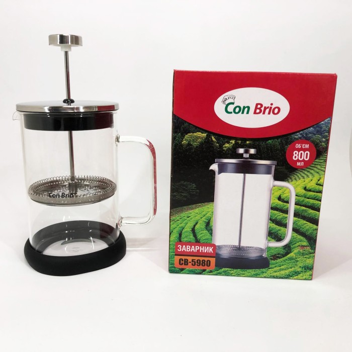 Заварочник для кухні Con Brio CB-5980 800 мл, Френч-прес з ручкою, Гарний заварник, JV-177 Заварник прозорий