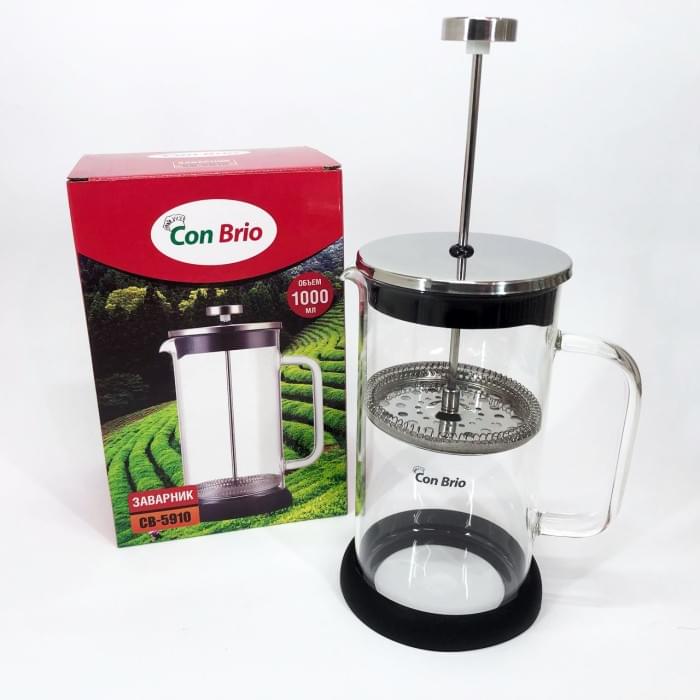 Френч-прес для заварки Con Brio CB-5910 1000мл, Френч прес скляний на кухню, Чайник IL-960 самовар скляний