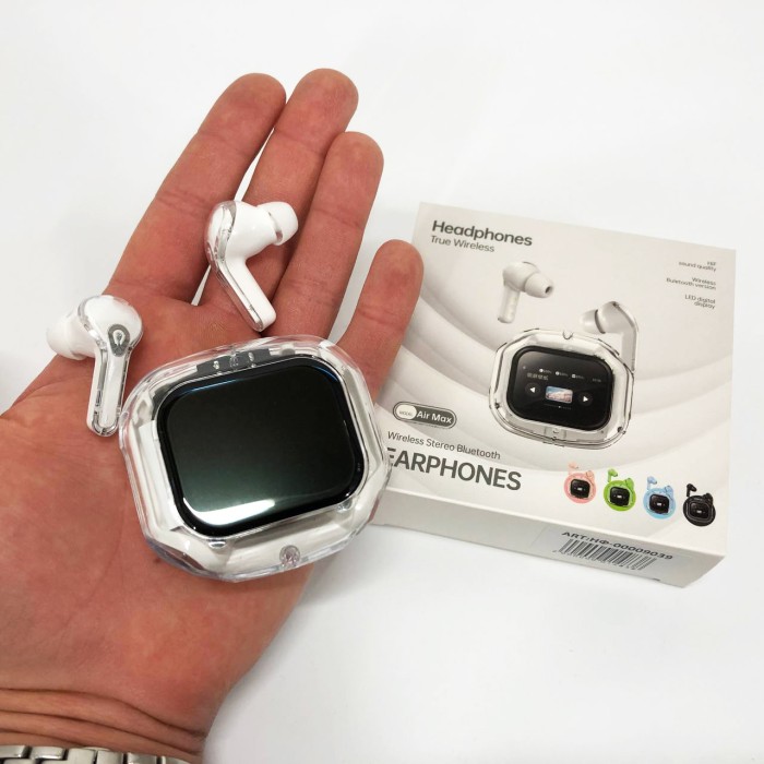 Бездротові вакуумні навушники TWS з дисплеєм LED, вологозахист IPx4 Bluetooth 5.4 з кейсом. Колір: білий