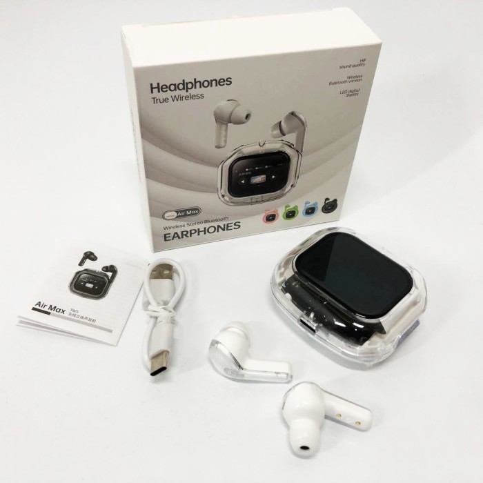 Бездротові вакуумні навушники TWS з дисплеєм LED, вологозахист IPx4 Bluetooth 5.4 з кейсом. Колір: білий