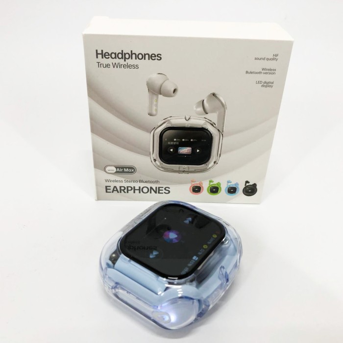 Бездротові вакуумні навушники TWS з дисплеєм LED, вологозахист IPx4 Bluetooth 5.4 з кейсом. Колір: блакитний