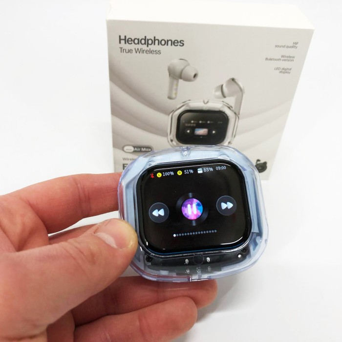 Бездротові вакуумні навушники TWS з дисплеєм LED, вологозахист IPx4 Bluetooth 5.4 з кейсом. Колір: блакитний