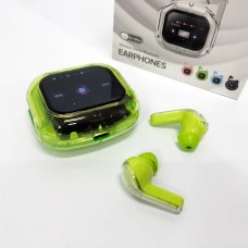 Бездротові вакуумні навушники TWS з дисплеєм LED, вологозахист IPx4 Bluetooth 5.4 з кейсом. Колір: зелений