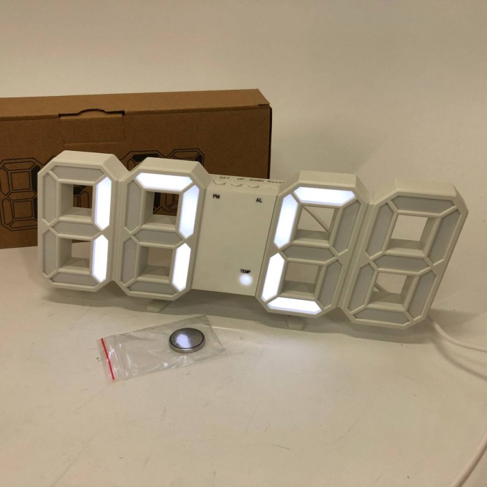 Годинник настільний LY-1089 з білим підсвічуванням LED білий, Годинник електронний світиться, Електронний годинник VST