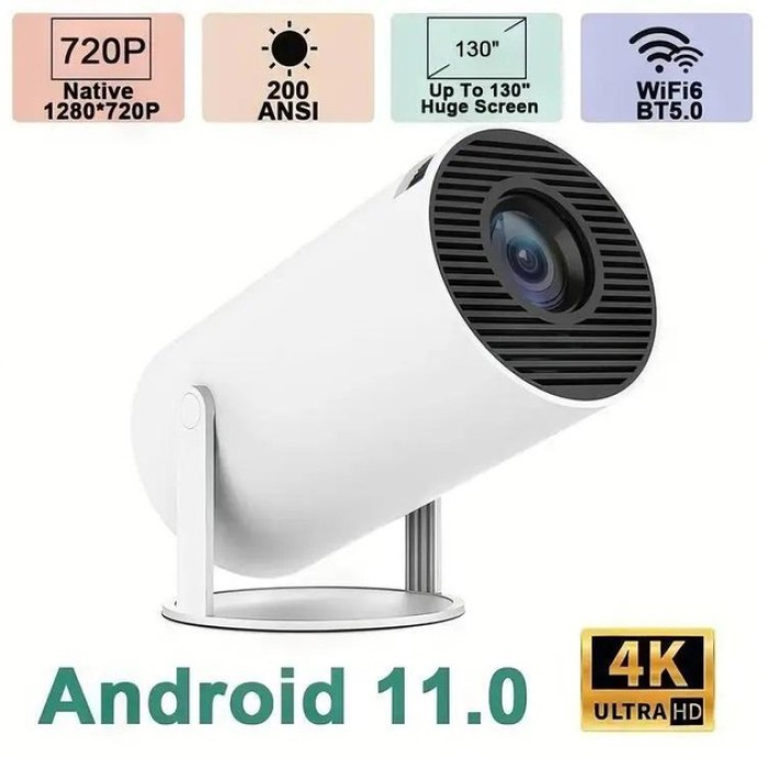 LED Проектор для дому портативний Смарт з WiFi, Bluetooth, Android 11, білий, 1280х720р RC-85