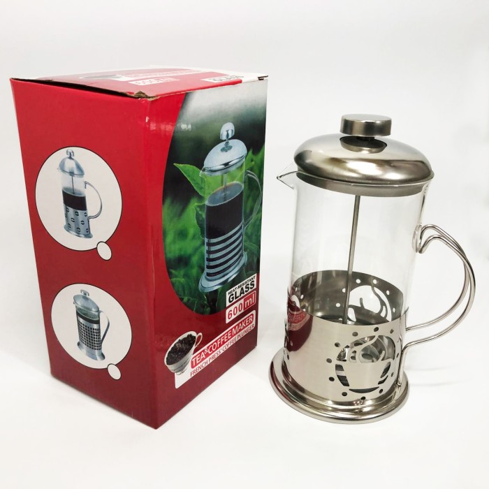 Френч-прес з поршнем UNIQUE UN-1152 600 мл, Заварник прозорий, Заварник скляний з пресом EG-63