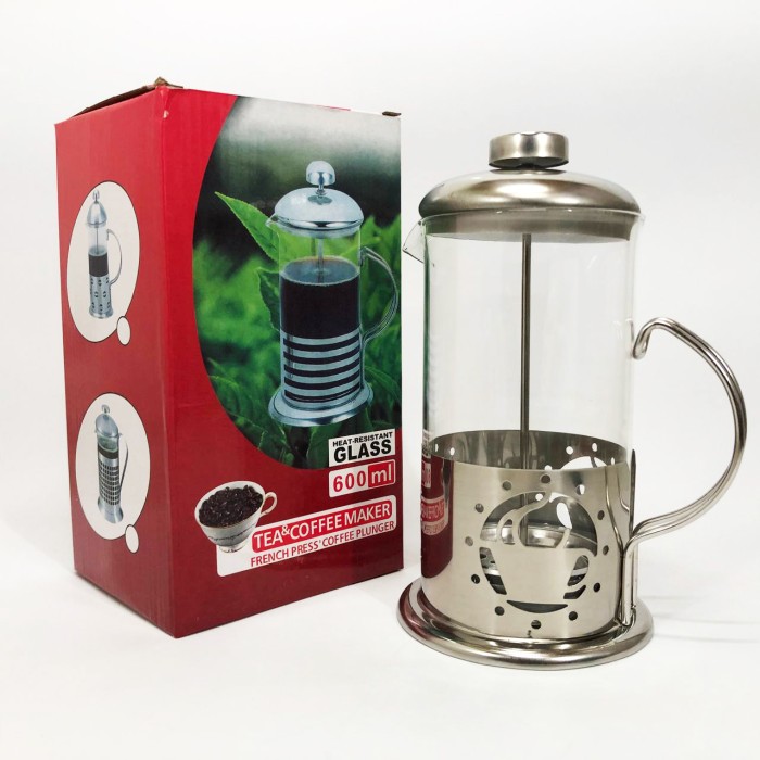 Френч-прес з поршнем UNIQUE UN-1152 600 мл, Заварник прозорий, Заварник скляний з пресом EG-63