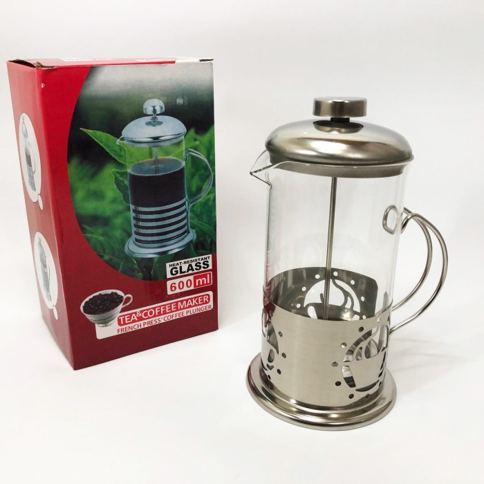 Френч-прес з поршнем UNIQUE UN-1152 600 мл, Заварник прозорий, Заварник скляний з пресом EG-63