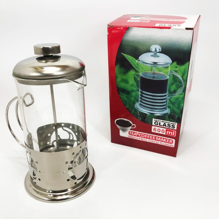 Френч-прес з поршнем UNIQUE UN-1152 600 мл, Заварник прозорий, Заварник скляний з пресом EG-63