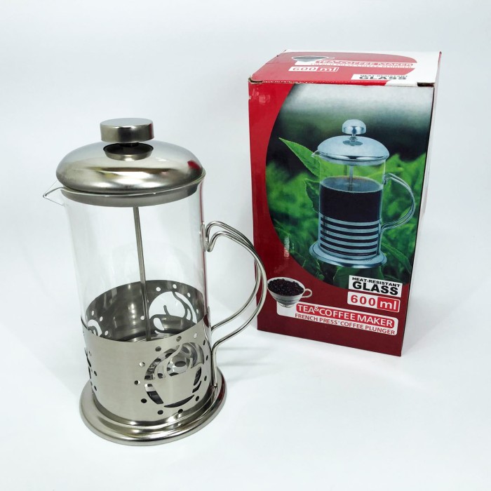 Френч-прес з поршнем UNIQUE UN-1152 600 мл, Заварник прозорий, Заварник скляний з пресом EG-63