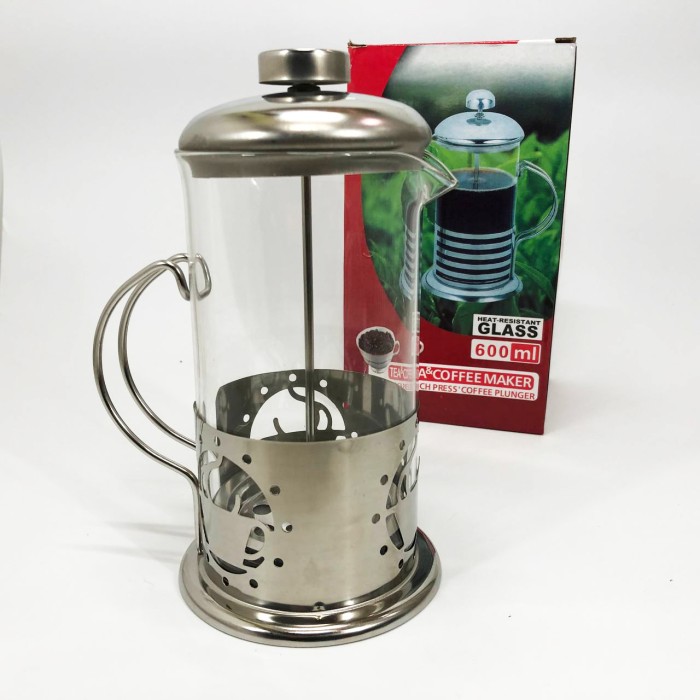 Френч-прес з поршнем UNIQUE UN-1152 600 мл, Заварник прозорий, Заварник скляний з пресом EG-63