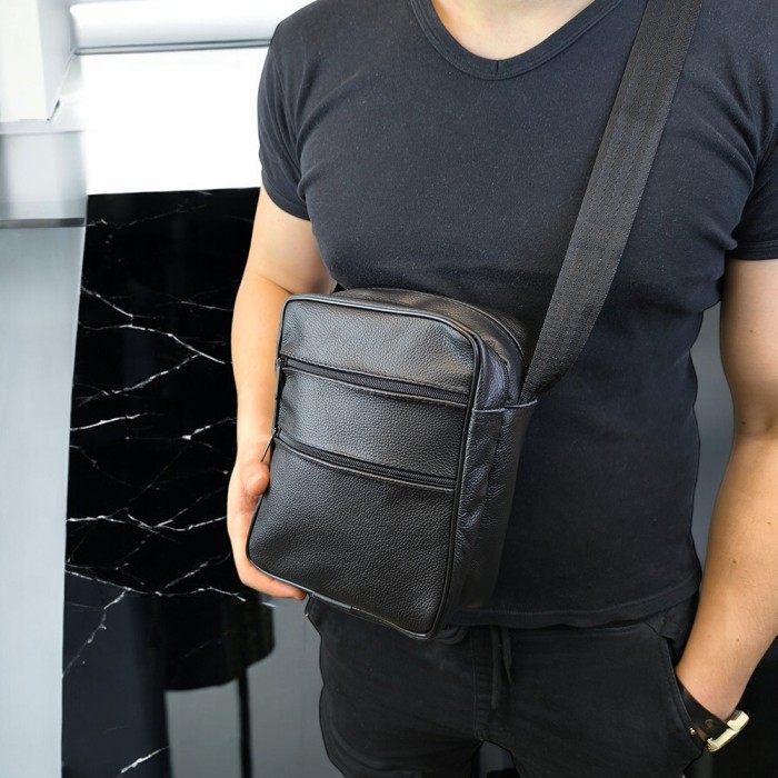 Чоловіча міська сумка крос-боді, Сучасний месенджер, Повсякденна сумка-месенджер, Чоловіча чорна сумка BU-91