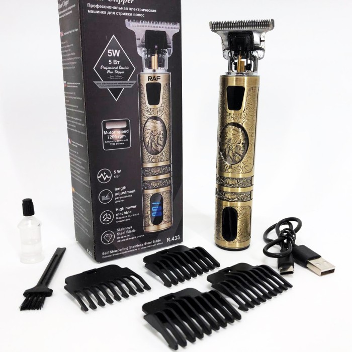 Машинка для стрижки з додатковими насадками RAF R-433, Профі машинка для стрижки волосся AF-21